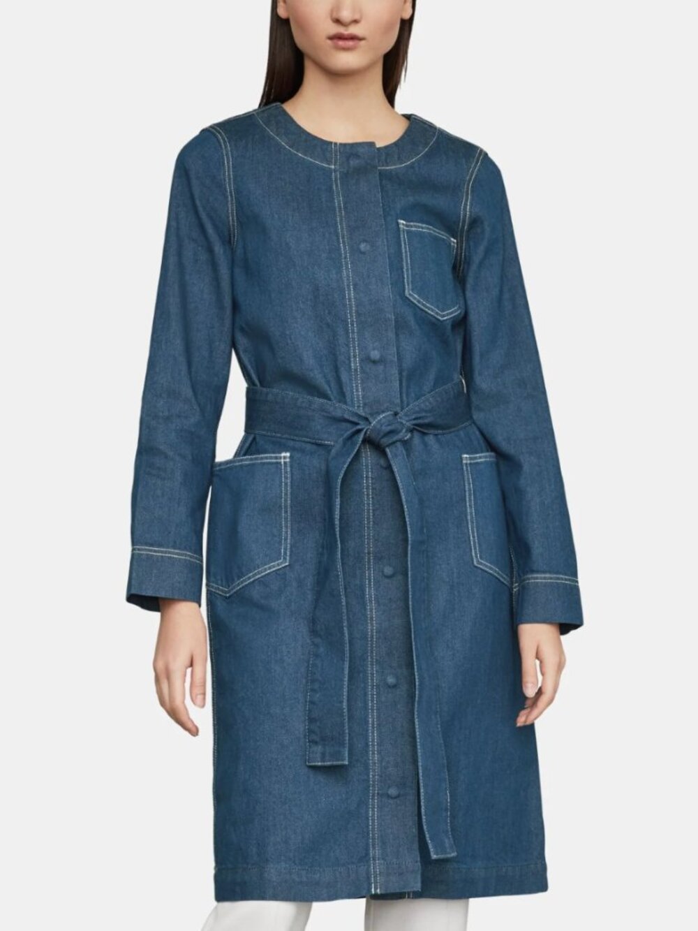 BCBG Structured Blue Denim Tie Waist Button Down Trench Coat Dress XS